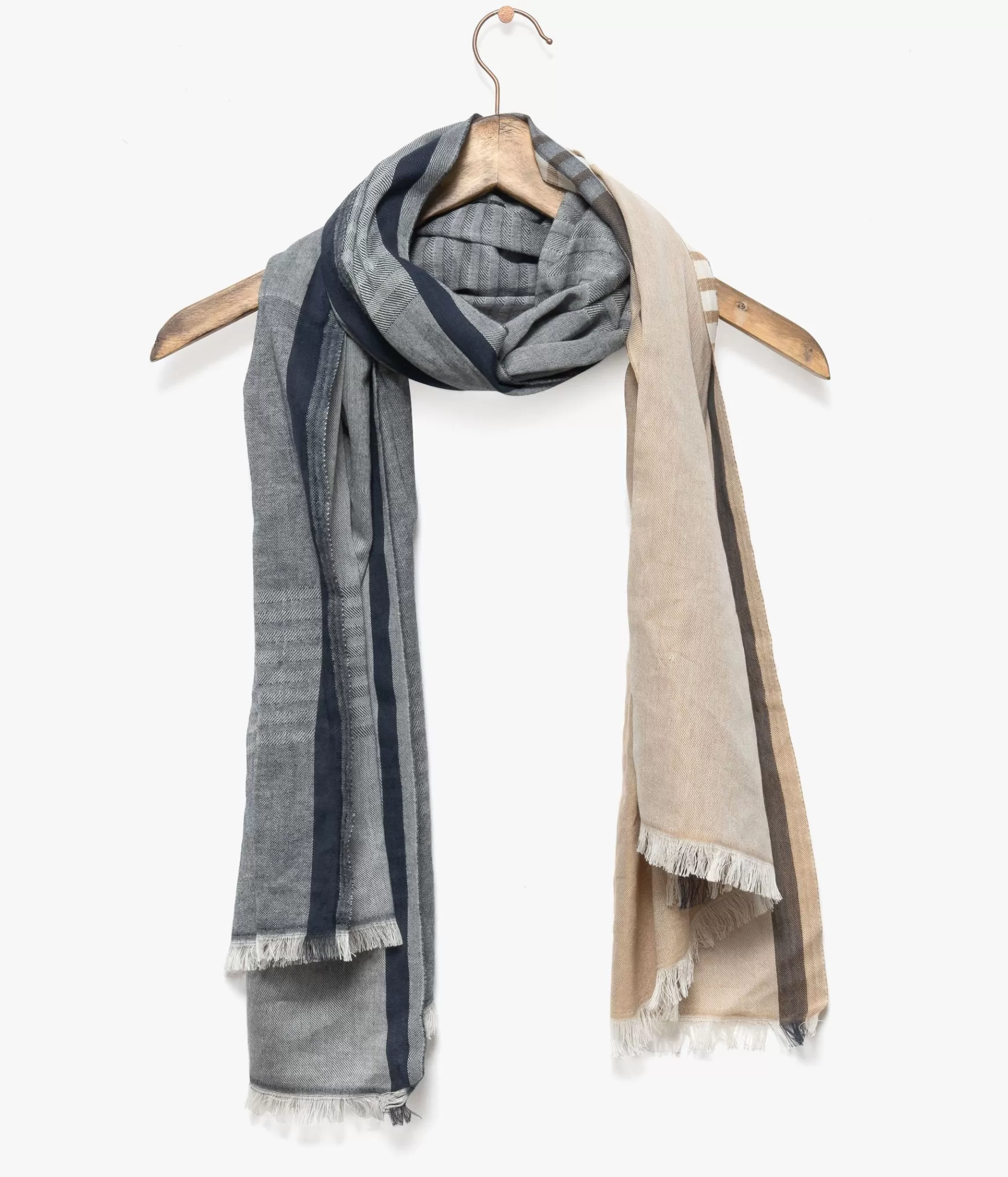 Foulards>Bocage ECHARPE ROMARIO BLEU ET BEIGE Marron